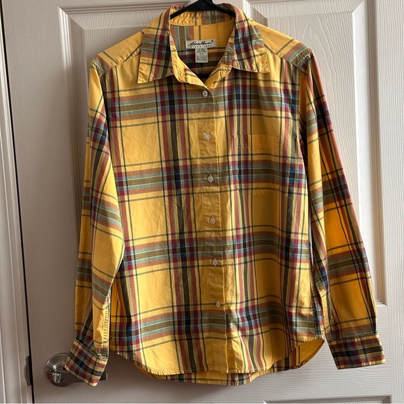 Eddie Bauer Yellow Plaid Cotton Outdoor Button Down Shirt Women’s Size Small - Picture 1 of 8